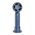 Portable navy blue handheld mini fan with desktop base and rechargeable USB battery - T10 Blue