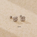 Retro s925 silver four-leaf clover stud earrings with sparkling crystals in 6mm size - 6mm / White Gold