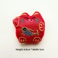 Detail of red Maneki Neko lucky cat plush charm with embroidery, size 4.8cm x 5cm - Fortune Cat
