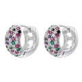 Detail of silver U-shaped hoop earrings with colorful zircon and heart hollow design - Silver Mixed Color 1 Pair