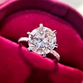 Luxury six-prong classic diamond ring with pavé band in a red velvet jewelry box - Size 7 / White Gold