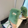 Grüne Plüsch-Handytasche aus Kunstkaninchenfell, flauschige Umhängetasche für Damen - Grün