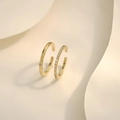 Close-up of dual gold adjustable rings featuring minimalist solitaire and pavé-set zircons - Gold JZ1082 (Plain Band Solitaire Eternity 2Pcs Set)