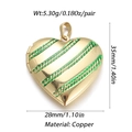 Golden heart locket pendant with green enamel stripes in copper, 35mm x 28mm size - Green Striped Heart Locket Style (057-2)