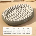 Plush warm pet bed with gray outer fabric and wavy black and white fleece lining - Grey Leather W-Pattern Runway Nest