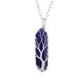 Detail of tree of life wire-wrapped dark blue hexagonal crystal pillar necklace pendant - Lapis Lazuli