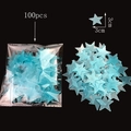 Set of 100 blue glow-in-the-dark star wall stickers sized 3cm for home decor - Thin Version/100 Pieces Pack / 3cm/Glow / Blue