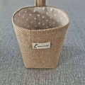 Jute wall hanging storage basket with pink polka dot lining and hanging loop - Yellow Polka Dots