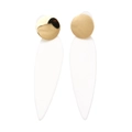 Boucles d'oreilles clous rondes dorées avec pendentif goutte d'eau blanc macaron - Blanc