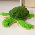 Handmade crochet sea turtle plush toy in green and beige tones for children - 20cm Turtle