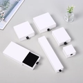 White drawer jewelry gift boxes in various sizes with black ribbon handles and foam inserts - Matte White; 12*8*3cm