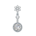 Silver belly button ring featuring clear zircon flower design and round centerpiece - Flower Design (3000)