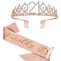 Rose gold 21st birthday set with rhinestone tiara and pink Finally 21 glitter sash - 21 Years Old Rose Gold (Tiara And Pink Sash And Pin)