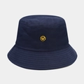 Dark blue canvas bucket hat with yellow smile embroidery for outdoor sun protection - One Size / Navy Blue