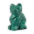 Malachite crystal cat figurine with natural green and black banded stone patterns - 1.5 Inch / Malachite