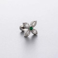 Silver screw back ear stud featuring emerald green crystal and clear zircon petals - Green Clover Gemstone Style (A106-4#)