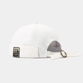 White canvas docker hat with vintage brown leather tag and metal buckle closure - Adjustable / Standing Bear White