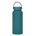 Matte dark green 1L stainless steel insulated sports bottle with flexible handle - Glass Green