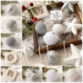 Sparkling white and silver Christmas ornament set with glitter balls and star topper - 8-Piece Mixed Ornament Set