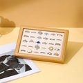 Walnut wood ring display tray with soft velvet inserts for jewelry storage - Yellow Wood/Beige