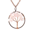 Antique copper wire wrapped tree of life pendant with natural rose quartz stones - 3.5cm Diameter / Antique Copper/Rose Quartz