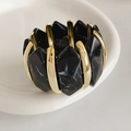 Bracelet élastique en acrylique marbré noir avec des barres métalliques dorées chic - Noir