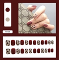 Short square matte wine red and leopard print press-on nails set with 24 pieces - Wine Red Leopard Matte Short Style (R154)