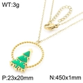 Goldene Halskette mit grünem Emaille-Weihnachtsbaum-Anhänger und gedrehtem Ring - Goldene Halskette Mit Rundem Rahmen Weihnachtsbaum (KN290931-GC)