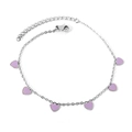 Silver stainless steel anklet featuring purple enamel heart charms on a white background - Silver Purple Heart Style (AN11870CS)