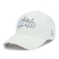 Détail de la casquette de baseball en toile blanche avec texte brodé Connect et logo C - Réglable / Blanc