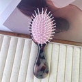 Portable tortoise shell acetate cushion hairbrush with pink massage bristles - Light Leopard Print