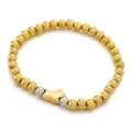 Pulsera elástica de cuentas doradas con colgante de cerdo y detalles plateados - Dorado (KB153878-Z)