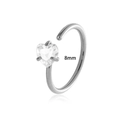 C-shaped 8mm stainless steel nose ring featuring a heart-shaped cubic zirconia stud - Heart Style (2602-3) / Silver