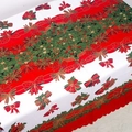 Christmas tablecloth with red bows and holly wreaths in festive Nordic style pattern - Style Y