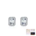 Classic S925 sterling silver emerald cut halo stud earrings with GRA certificate - Stud Earrings (0.80 Carat x2 Moissanite) / 925 Silver