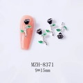 Detalle de dije 3D para uñas rosa negra 9x15mm con hojas verdes en fondo gris - Flor Negra (Base de Plata)(8371)