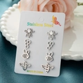 Set of 4 pairs of stainless steel bee and honeycomb stud earrings on display card - Steel