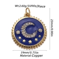 Golden moon and stars pendant with blue enamel and clear crystals on a copper base - CX153-03 (Gold Blue Enamel Moon Star Pendant)