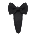 Detailed close-up of a black grosgrain ribbon bow on a water-drop style hair clip - Black