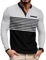 Détail d'un t-shirt Henley gris et noir avec une patte de boutonnage à trois boutons - S / Gris clair