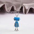 Detail of movable blue robot pendant with silver metal chain and Eiffel Tower legs - Blue