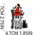 Detailed dimensions of ghost and witch hat embroidery patch with size annotations - Style 38 - Witch Ghost