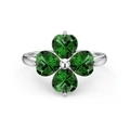 Anello vintage in argento S925 con quadrifoglio e zircone verde a forma di cuore - US 7 / Quadrifoglio a Cuore (DY120978)