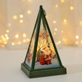 Green pyramid Christmas lantern with Santa Claus illustration and LED warm glowing light - Santa Claus / Green