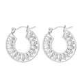 Elegant hollow leaf pattern silver stainless steel hoop earrings for women in silver color - Steel Color (KE104081-LM)