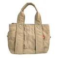 Quilted nylon tote bag in khaki sand color with silver buttons and long handles - Large / Light Khaki