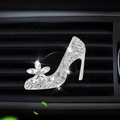 Sparkling silver high heel car vent perfume clip with rhinestones and flower detail - [Silver White] High Heels