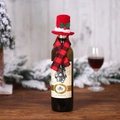 Christmas wine bottle decoration set with red felt mini hat and red black plaid scarf - Red Hat Plaid Scarf Set