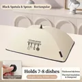 Foldable thermal food cover in cream white, rectangular size 70x50cm with utensil print - 50x70cm / Rectangular/Cream and Black