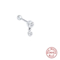 S925 Sterling Silver stud earring with clear zircon pendant on clean white background - Style 18 (Single) - Dangle Stud